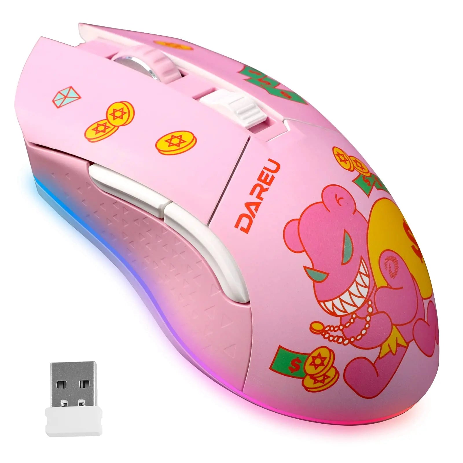 DAREU Dual Modes Gamer Mouse RGB 2.4G Wireless Wired Gaming Mice Built-in 930mAh Recharging Battery for PC Laptop